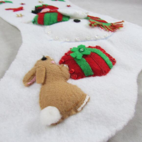 Christmas Stocking 3D Snowman Bunny Rabbit Cardinals Birds Handsewn Vintage - Picture 2 of 4